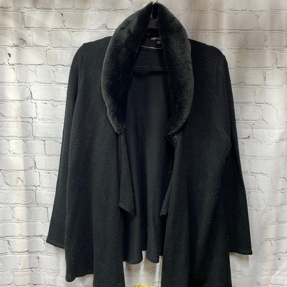 Notations open sweater cardigan with faux fur collar 2x